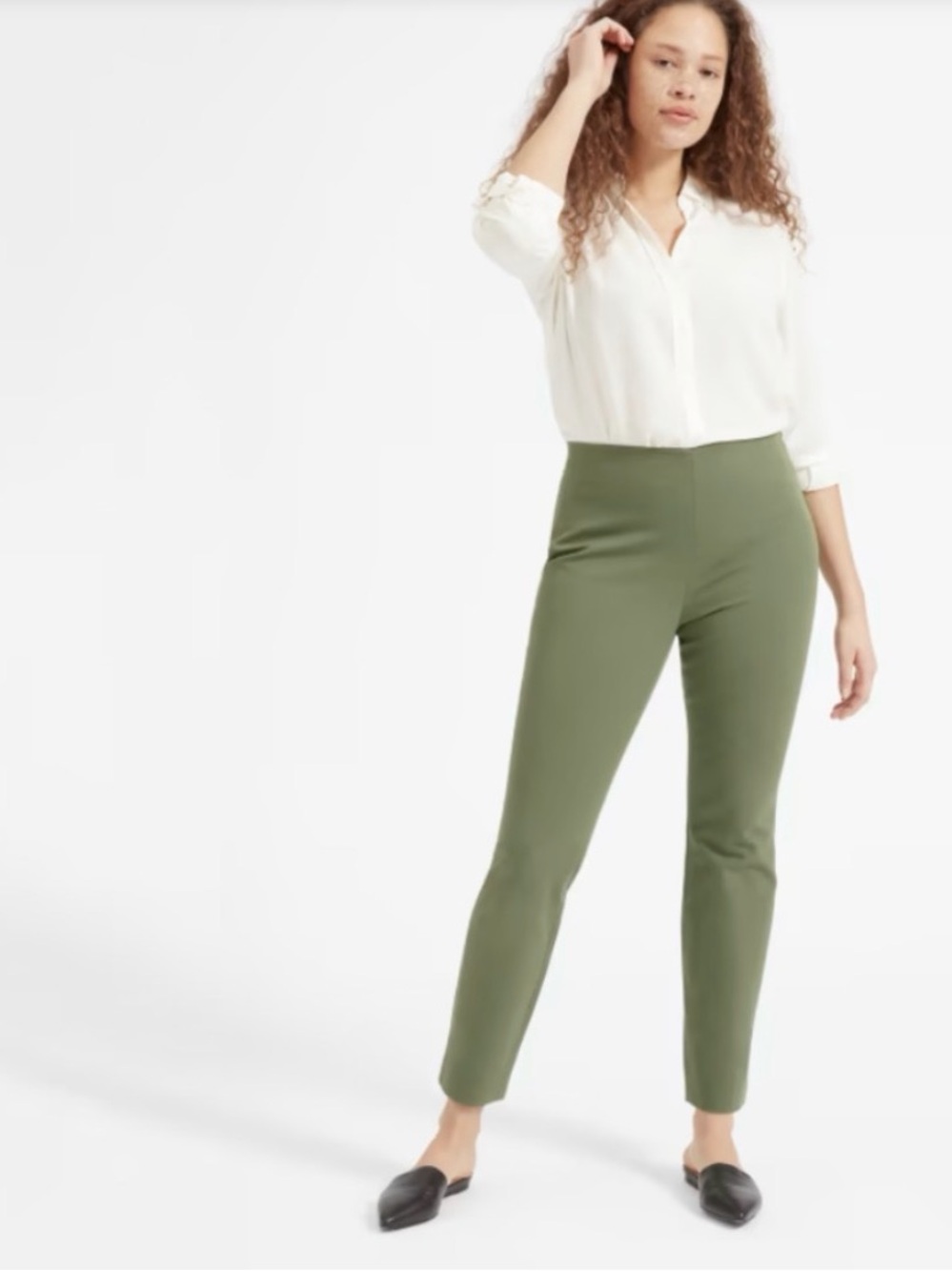 Everlane Side Zip Work Pants Cotton Stretch Olive Green Size 8